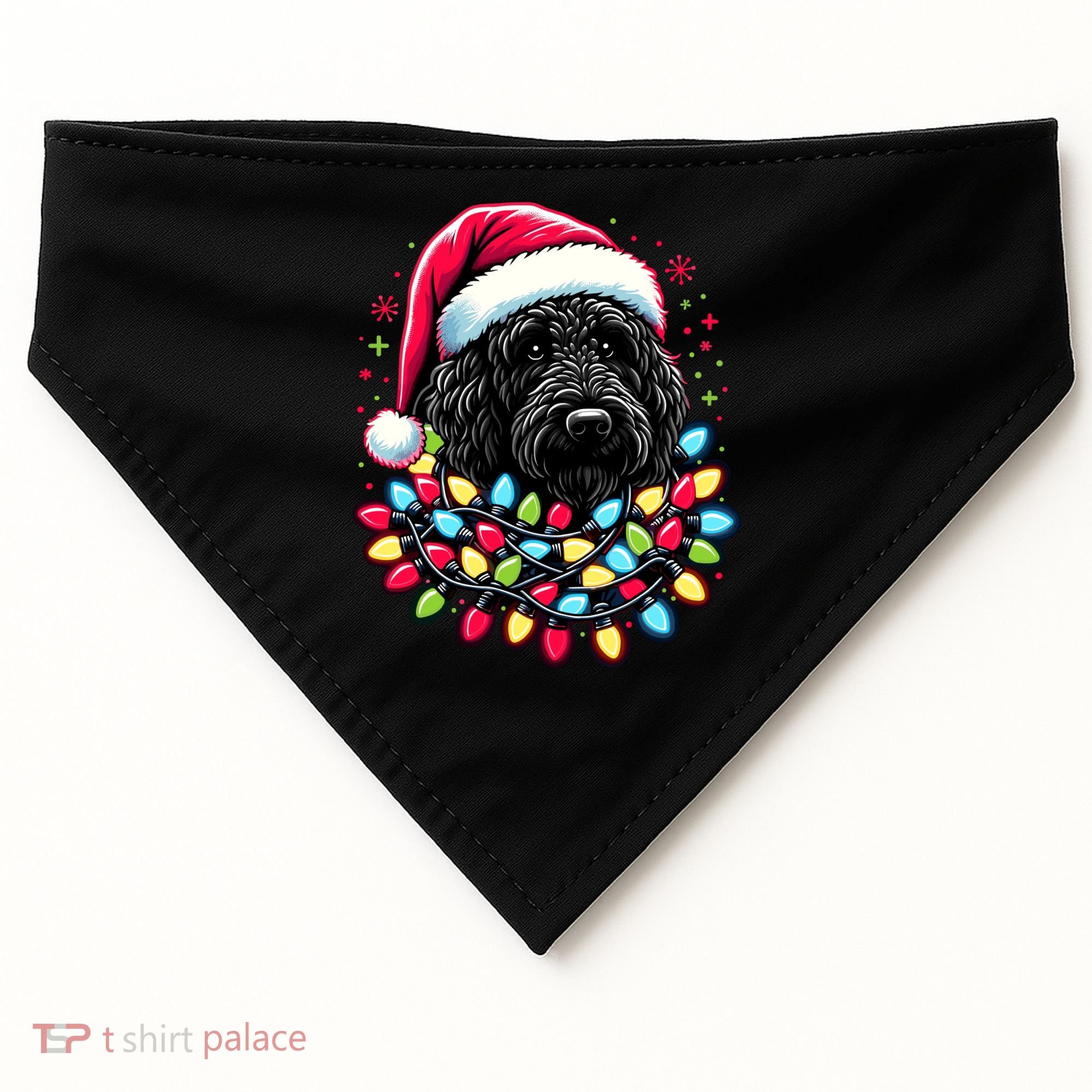 Black Labradoodle Christmas Tree Xmas Lights Doodle Dog USA-Made Doggie Bandana