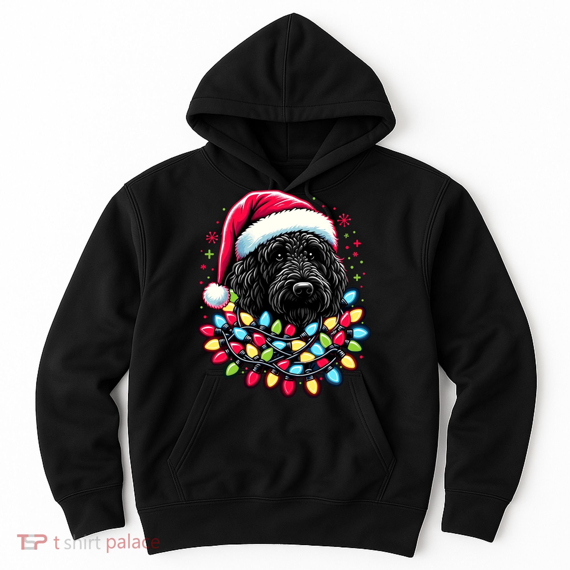 Black Labradoodle Christmas Tree Xmas Lights Doodle Dog Hoodie