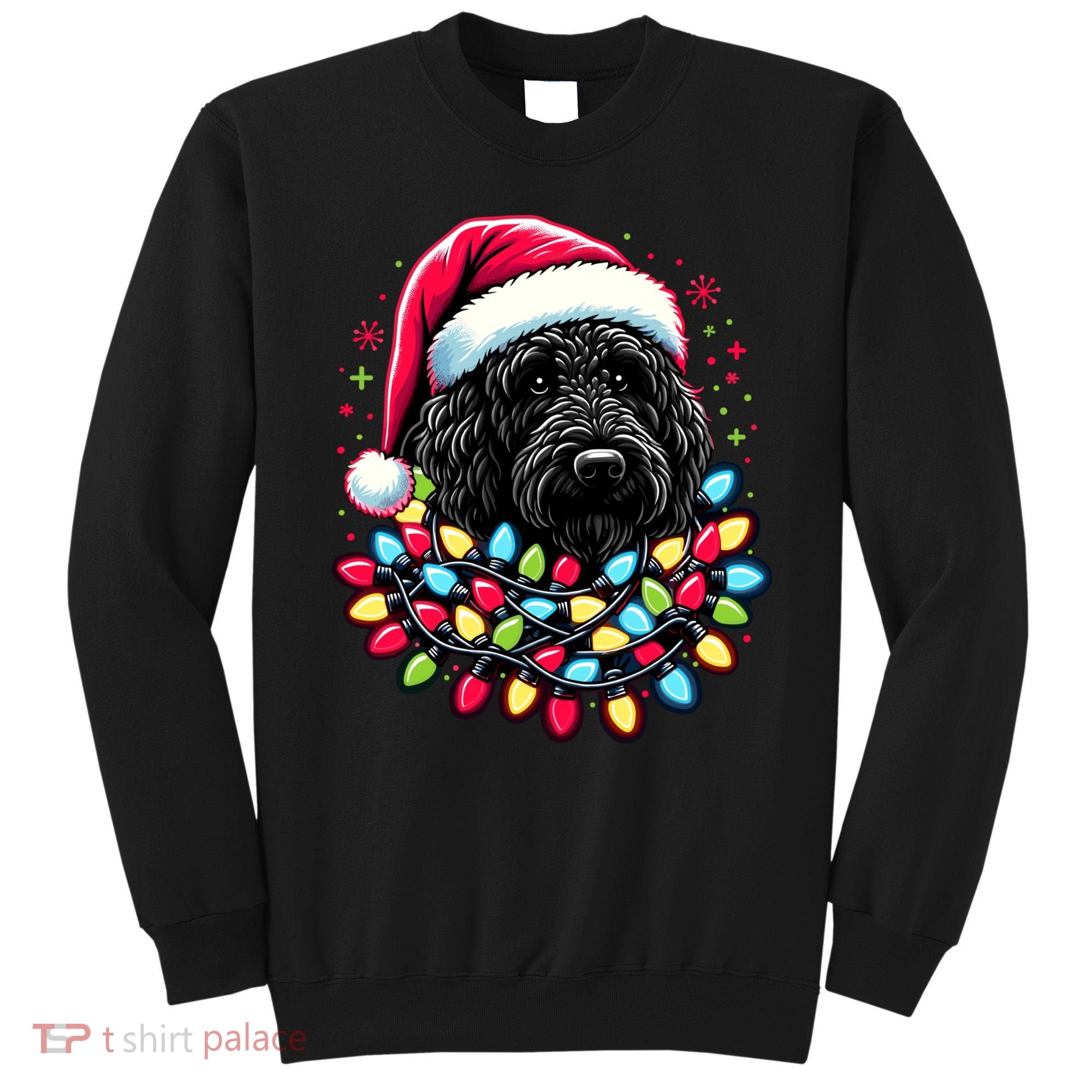 Black Labradoodle Christmas Tree Xmas Lights Doodle Dog Sweatshirt