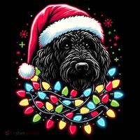 Black Labradoodle Christmas Tree Xmas Lights Doodle Dog Sweatshirt thumb 3