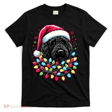 Black Labradoodle Christmas Tree Xmas Lights Doodle Dog T-Shirt