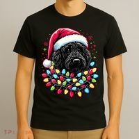 Black Labradoodle Christmas Tree Xmas Lights Doodle Dog T-Shirt thumb 3