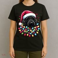 Black Labradoodle Christmas Tree Xmas Lights Doodle Dog T-Shirt thumb 4