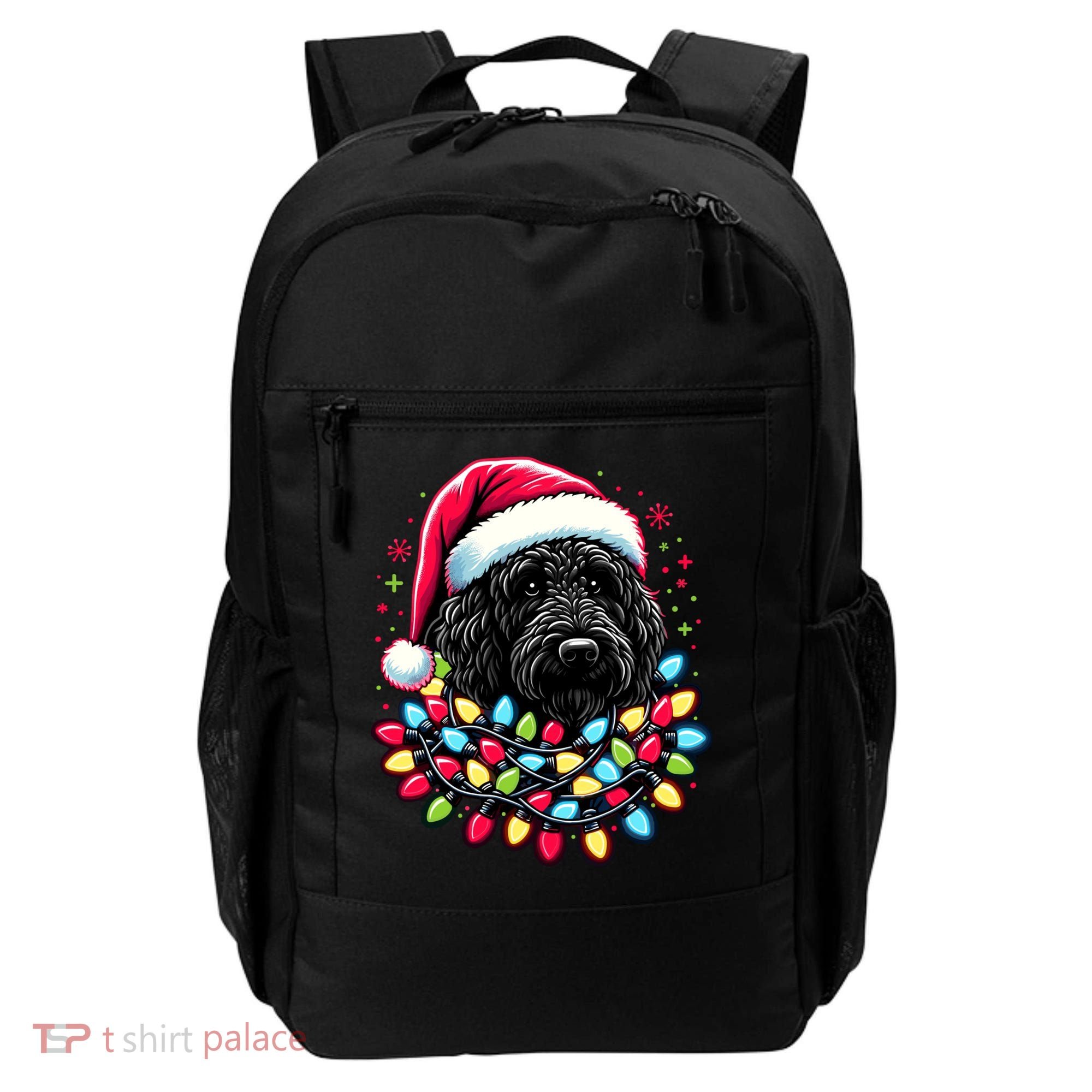 Black Labradoodle Christmas Tree Xmas Lights Doodle Dog Backpack