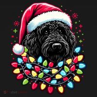 Black Labradoodle Christmas Tree Xmas Lights Doodle Dog Backpack thumb 2
