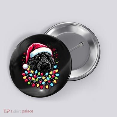 Black Labradoodle Christmas Tree Xmas Lights Doodle Dog Button