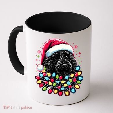 Black Labradoodle Christmas Tree Xmas Lights Doodle Dog Coffee Mug