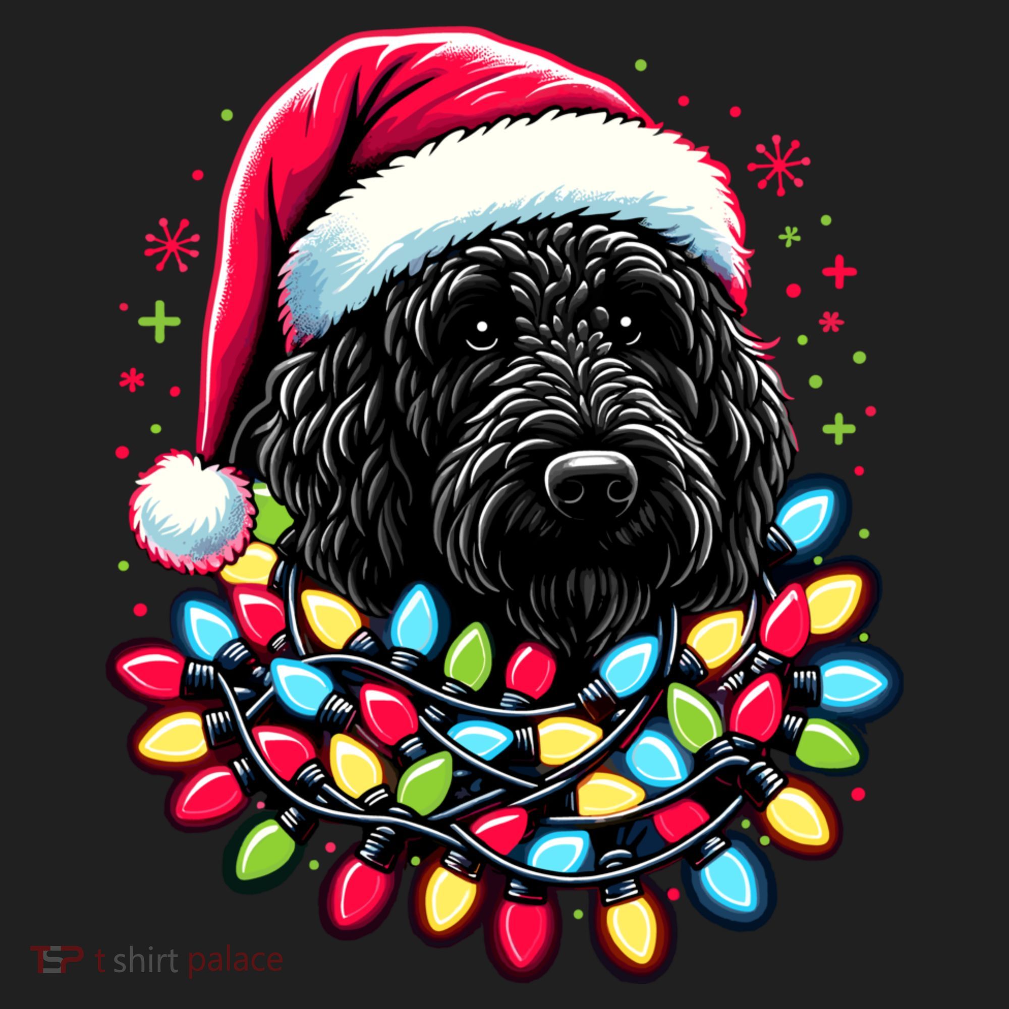 Black Labradoodle Christmas Tree Xmas Lights Doodle Dog Beanie