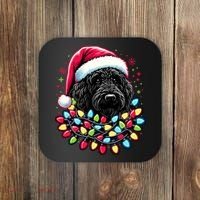 Black Labradoodle Christmas Tree Xmas Lights Doodle Dog Coaster thumb 0