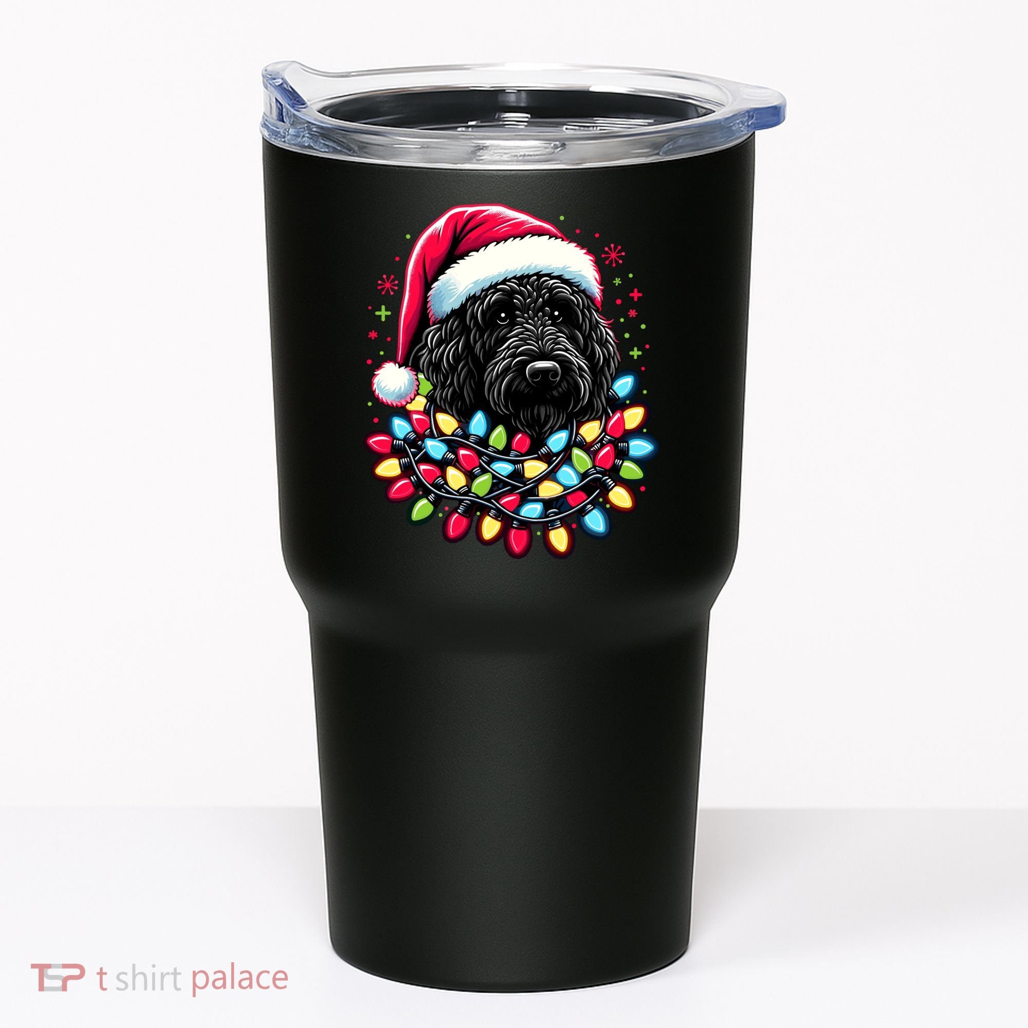 Black Labradoodle Christmas Tree Xmas Lights Doodle Dog Tumbler