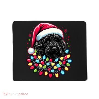 Black Labradoodle Christmas Tree Xmas Lights Doodle Dog Mousepad
