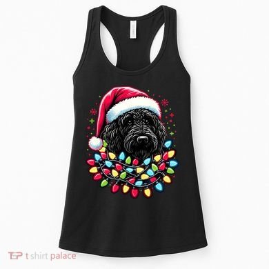 Black Labradoodle Christmas Tree Xmas Lights Doodle Dog Women's Tank Top