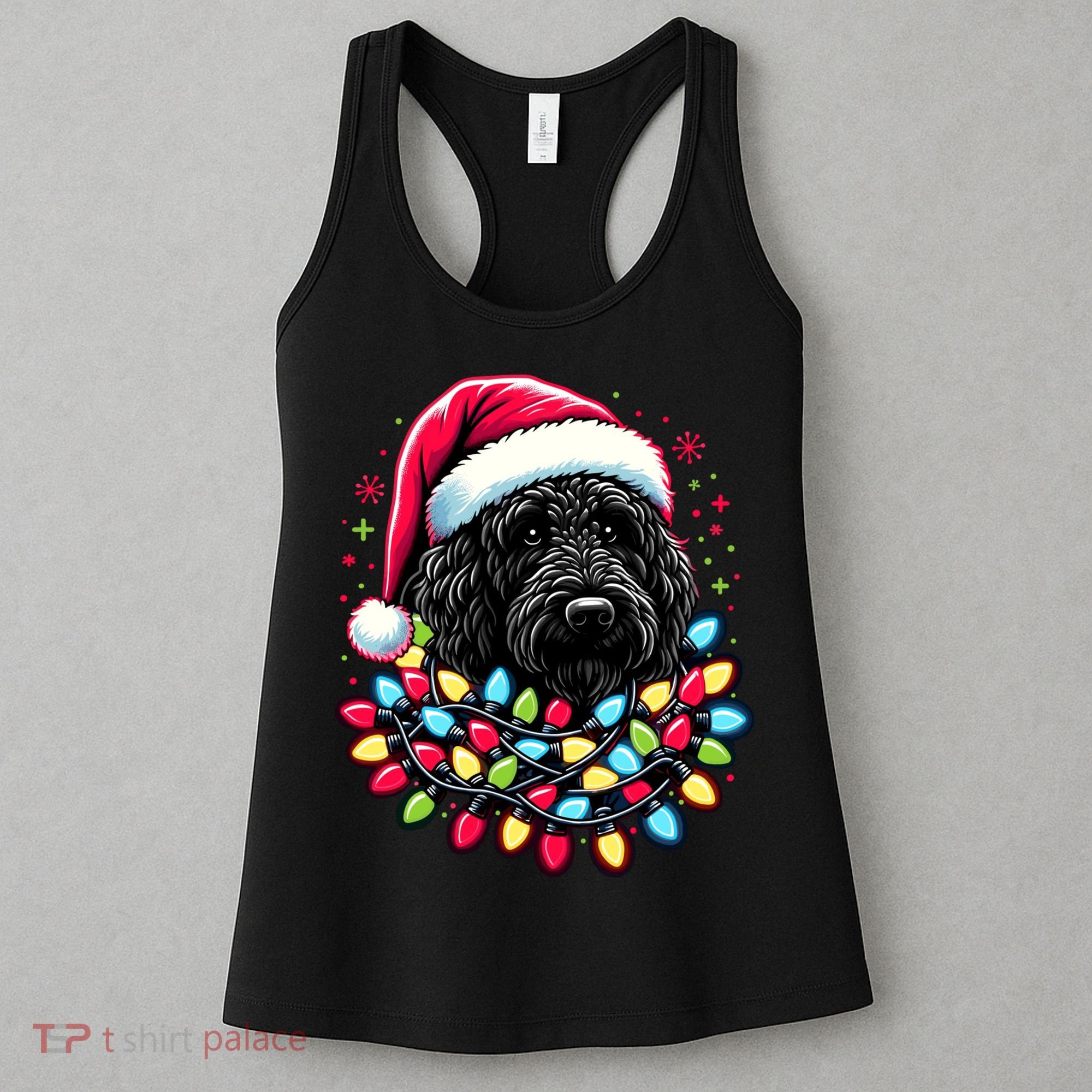 Black Labradoodle Christmas Tree Xmas Lights Doodle Dog Women's Tank Top