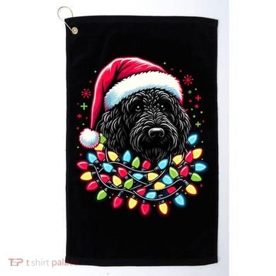 Black Labradoodle Christmas Tree Xmas Lights Doodle Dog Golf Towel