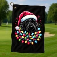 Black Labradoodle Christmas Tree Xmas Lights Doodle Dog Golf Towel thumb 1