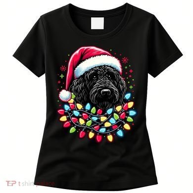 Black Labradoodle Christmas Tree Xmas Lights Doodle Dog Women's T-Shirt