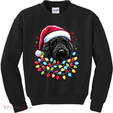 Black Labradoodle Christmas Tree Xmas Lights Doodle Dog Kids Sweatshirt