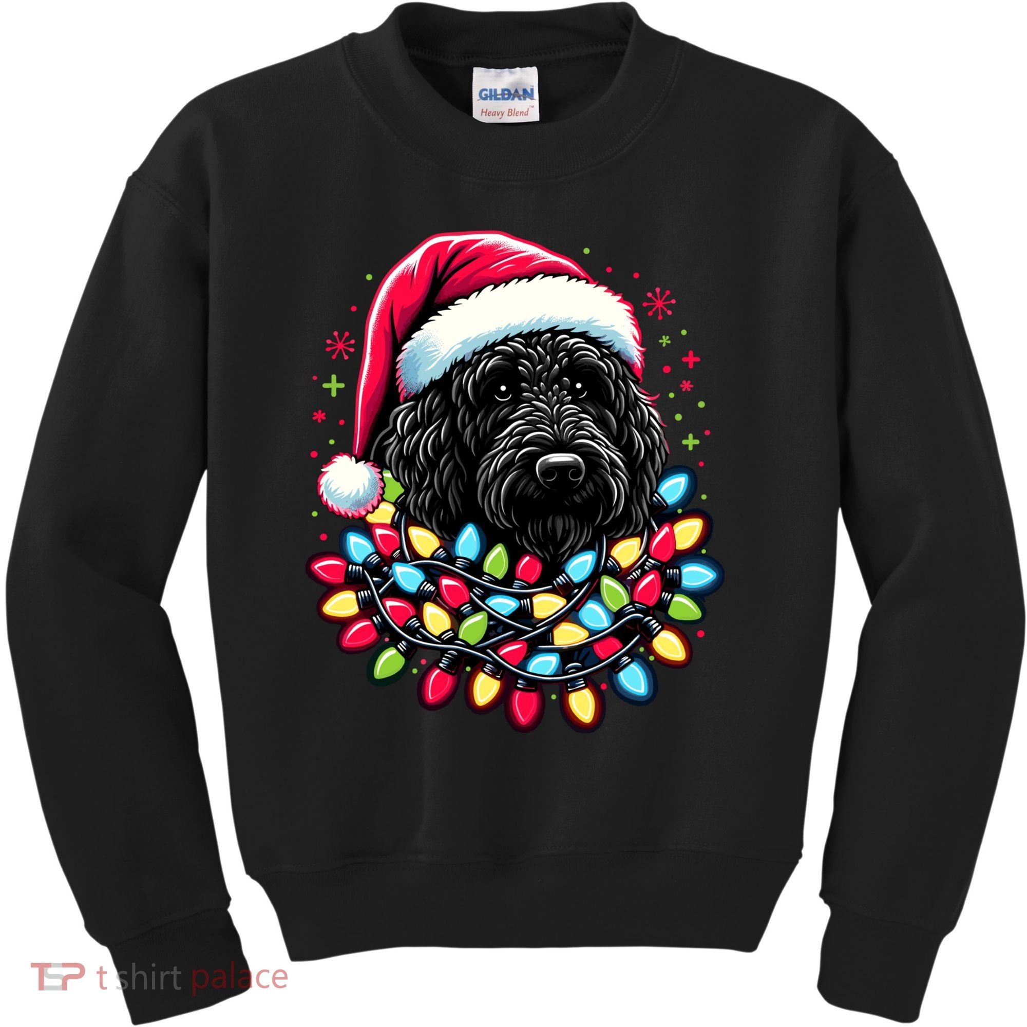 Black Labradoodle Christmas Tree Xmas Lights Doodle Dog Kids Sweatshirt