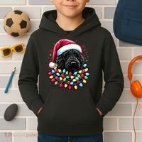 Black Labradoodle Christmas Tree Xmas Lights Doodle Dog Kids Hoodie thumb 2
