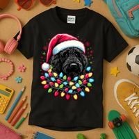 Black Labradoodle Christmas Tree Xmas Lights Doodle Dog Kids T-Shirt thumb 3