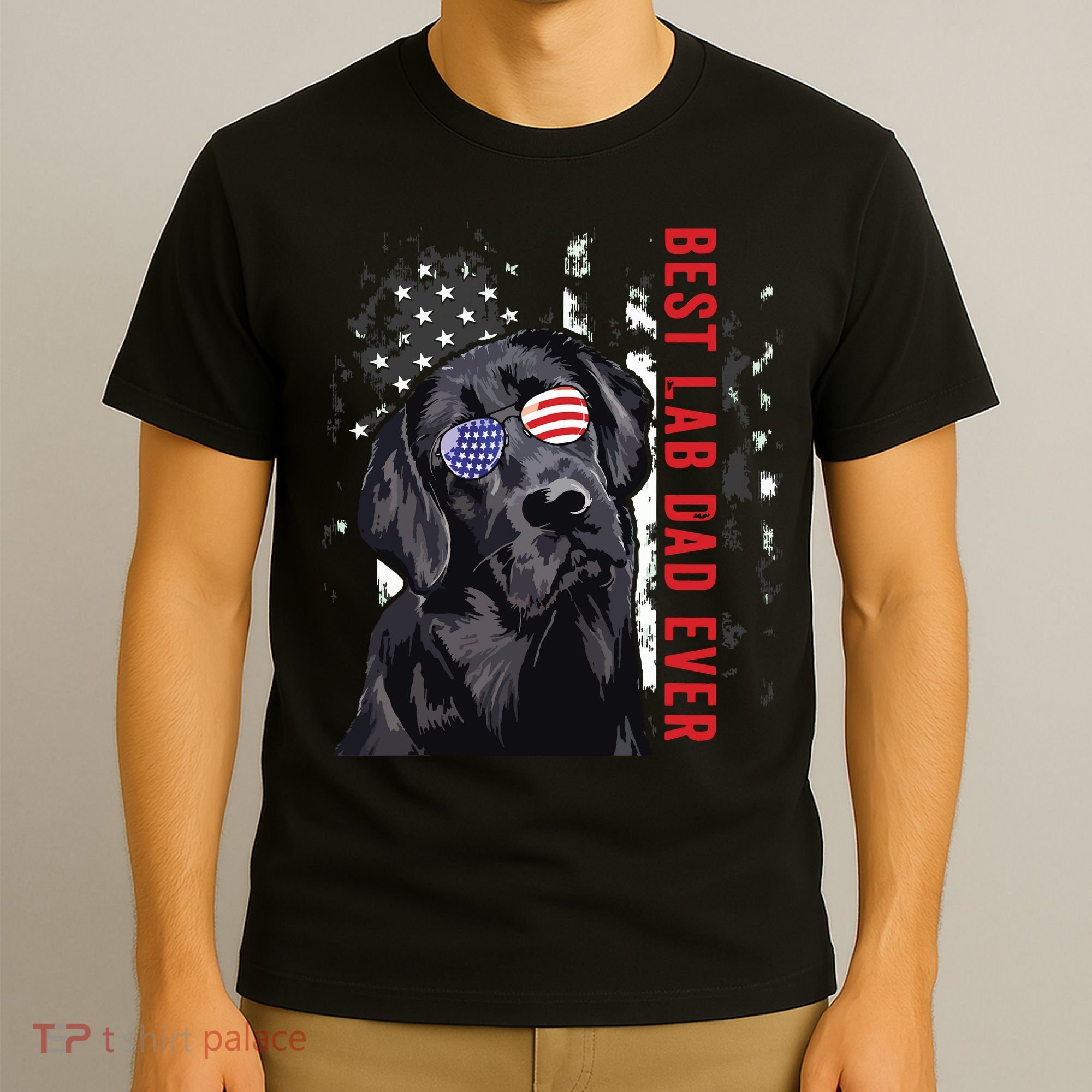 Best Lab Dad Ever Labrador Dog American Flag Fathers Day T-Shirt