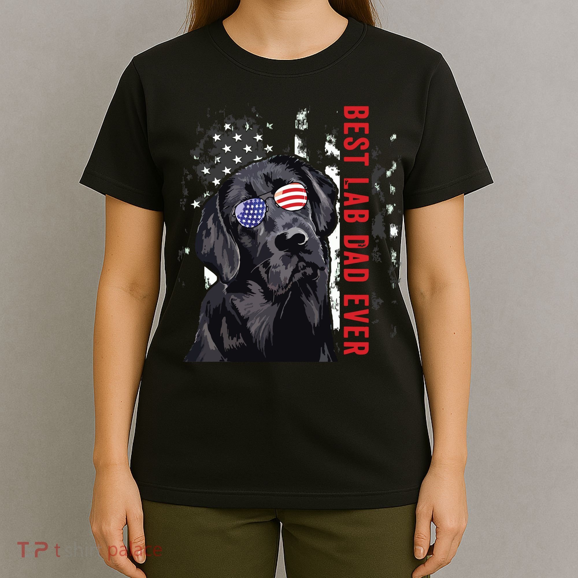 Best Lab Dad Ever Labrador Dog American Flag Fathers Day T-Shirt