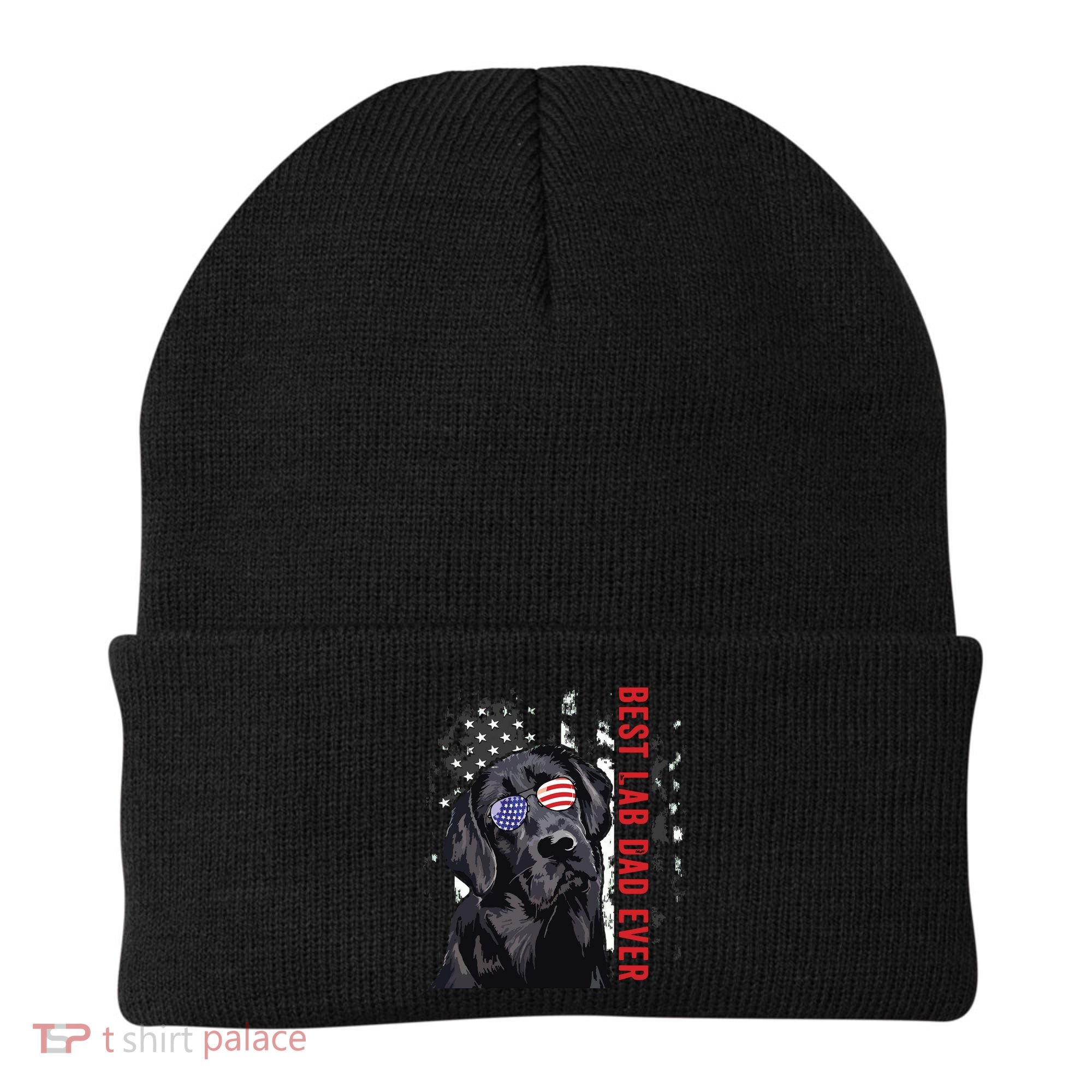 Best Lab Dad Ever Labrador Dog American Flag Fathers Day Beanie
