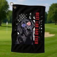 Best Lab Dad Ever Labrador Dog American Flag Fathers Day Golf Towel thumb 1