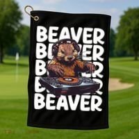 Beaver Lover DJ Funny Beaver Great Gift Golf Towel thumb 1