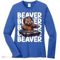 Beaver Lover DJ Funny Beaver Great Gift Women's Long Sleeve Shirt thumb 0