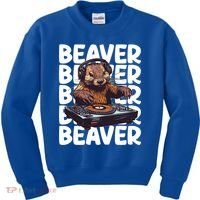 Beaver Lover DJ Funny Beaver Great Gift Kids Sweatshirt thumb 0