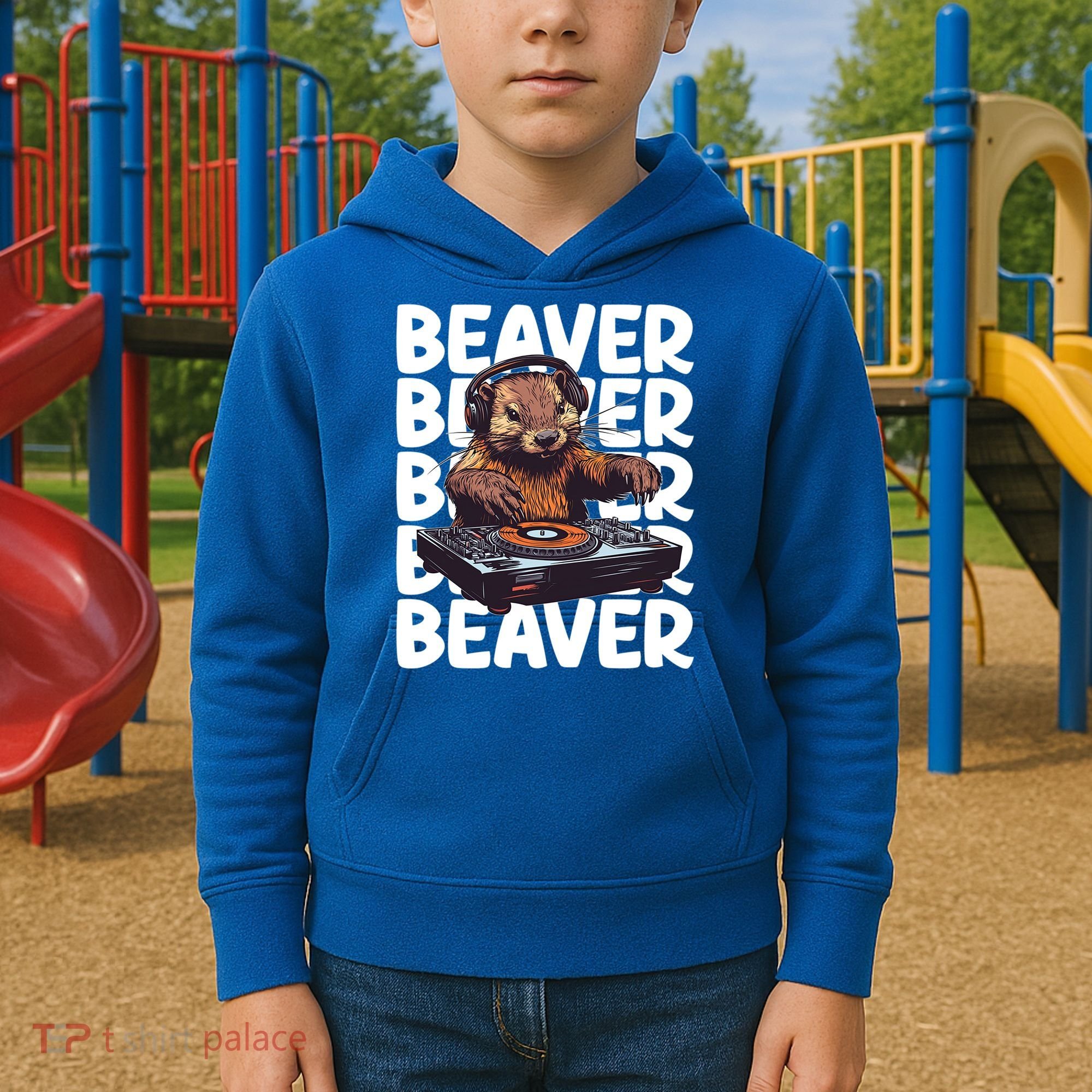 Beaver Lover DJ Funny Beaver Great Gift Kids Hoodie