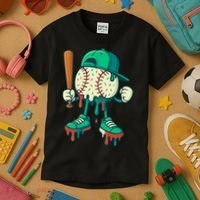 Baseball Lifestyle Drip Ice Cream Cool Art Kids T-Shirt thumb 3