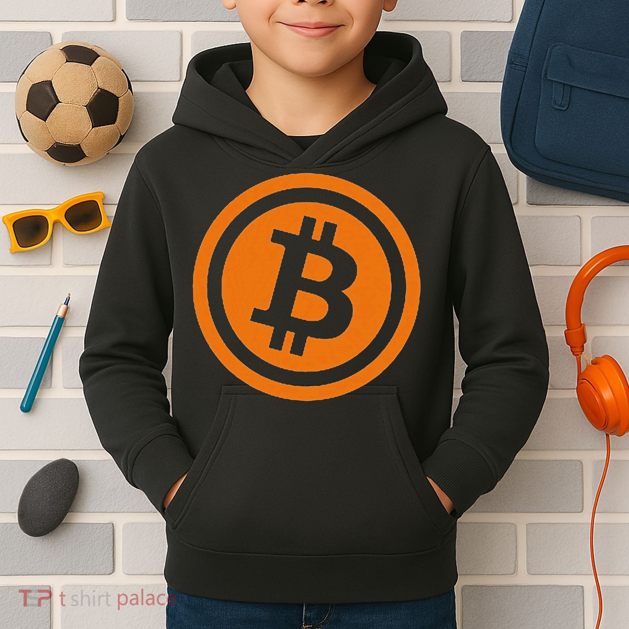 Bitcoin Logo Emblem Cryptocurrency Blockchains Kids Hoodie
