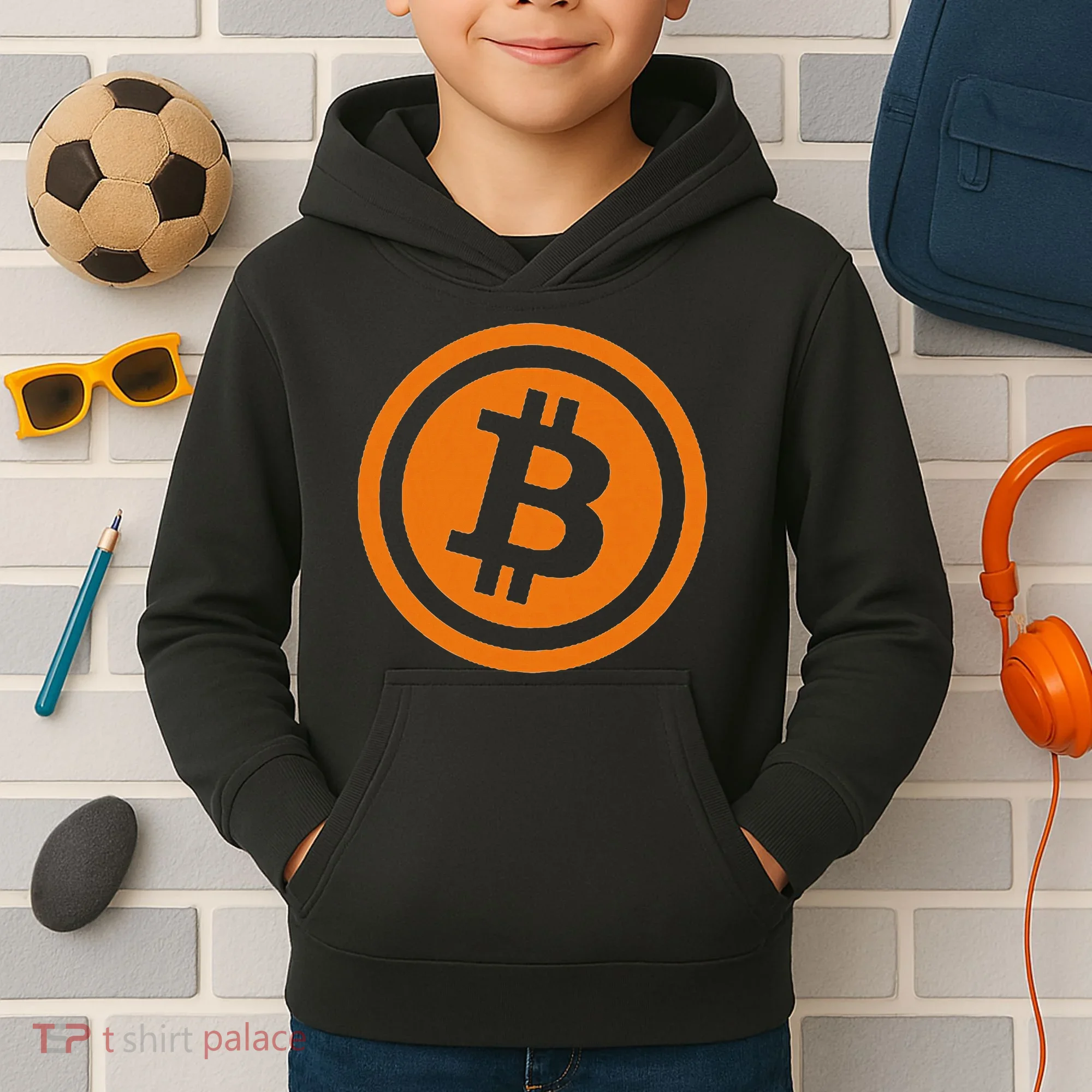 Bitcoin Logo Emblem Cryptocurrency Blockchains Kids Hoodie