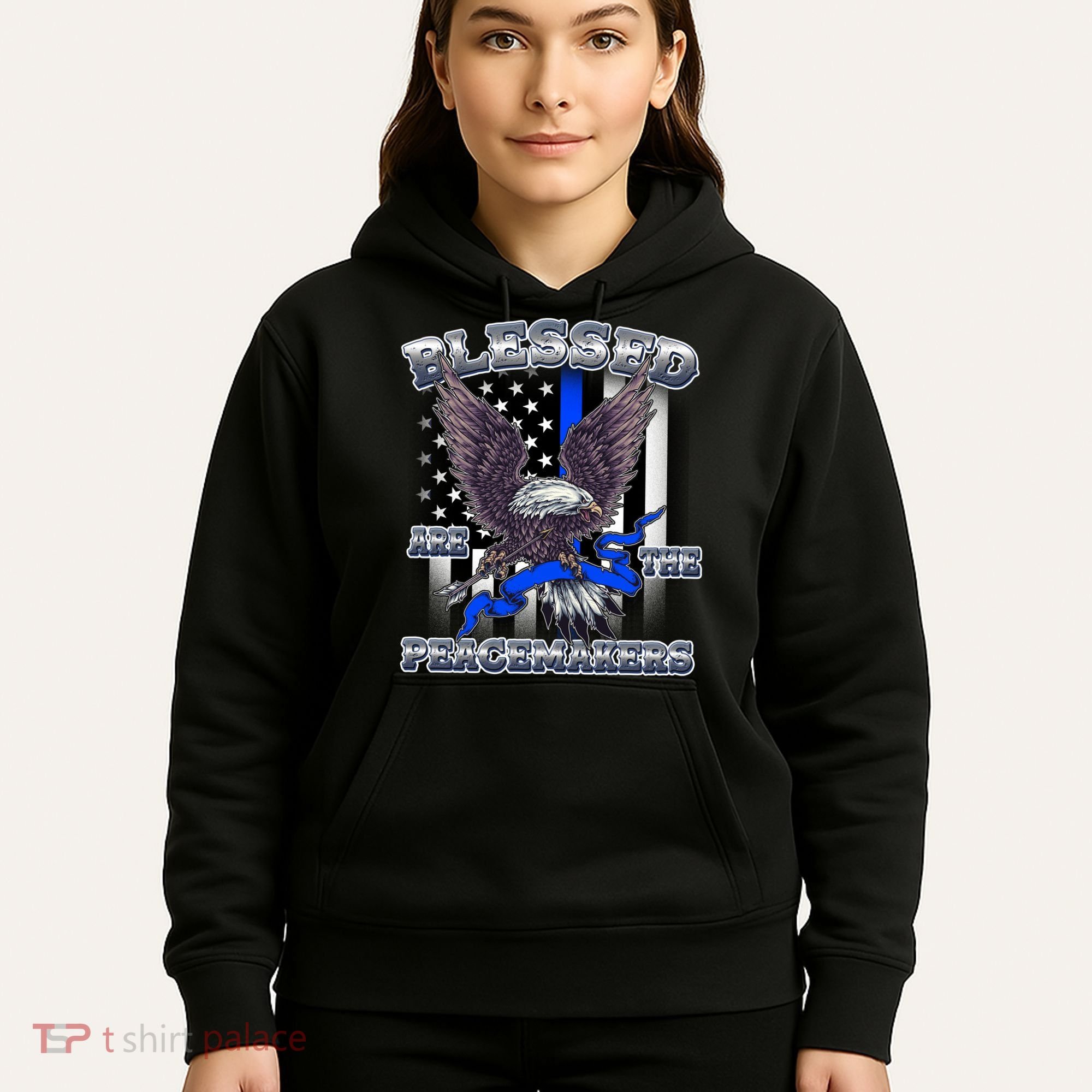 Blessed Are The Peacemakers Thin Blue Line Eagle Hoodie