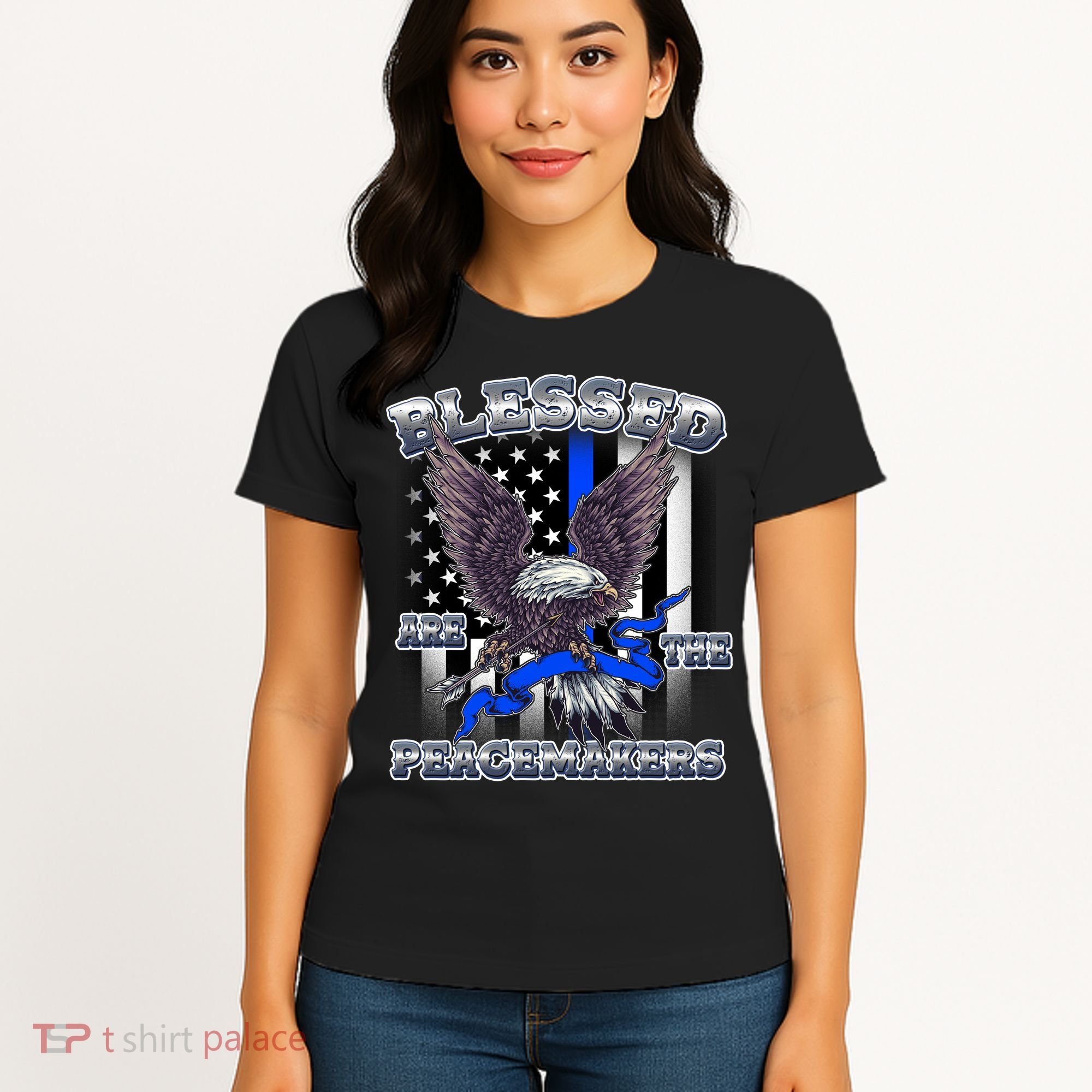 Blessed Are The Peacemakers Thin Blue Line Eagle Women's T-Shirt