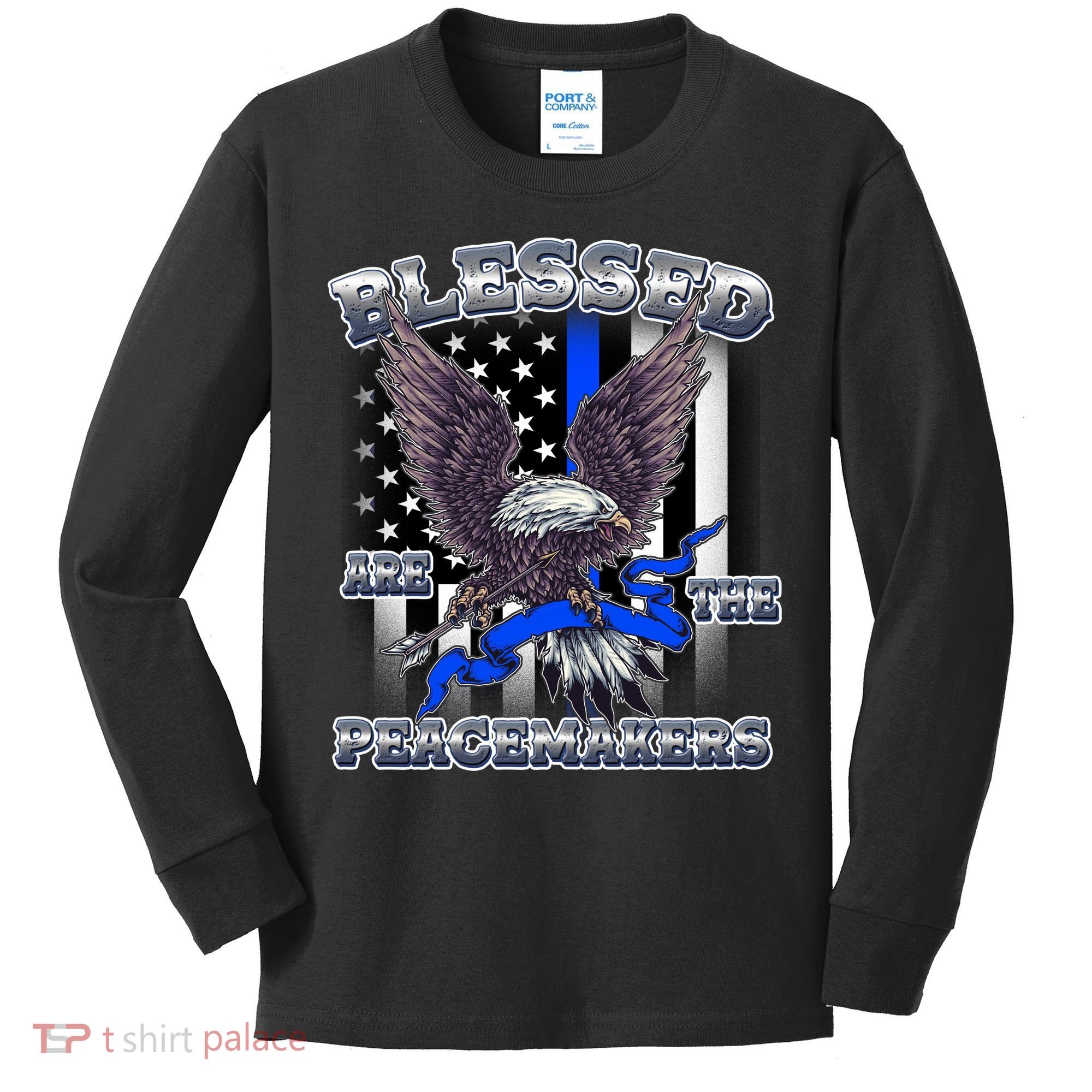 Blessed Are The Peacemakers Thin Blue Line Eagle Kids Long Sleeve Shirt