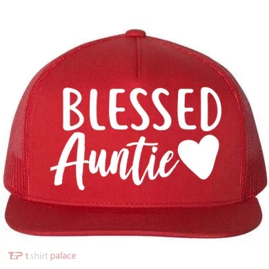 Blessed Auntie Flat Bill Trucker Hat