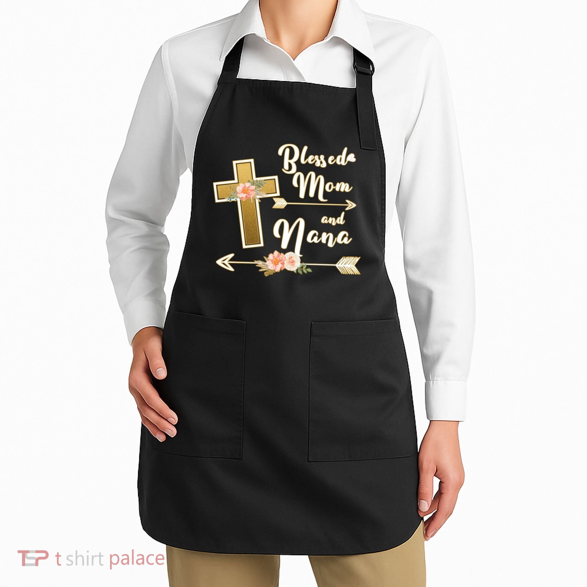 Blessed Mom And Nana Cross Floral  Apron