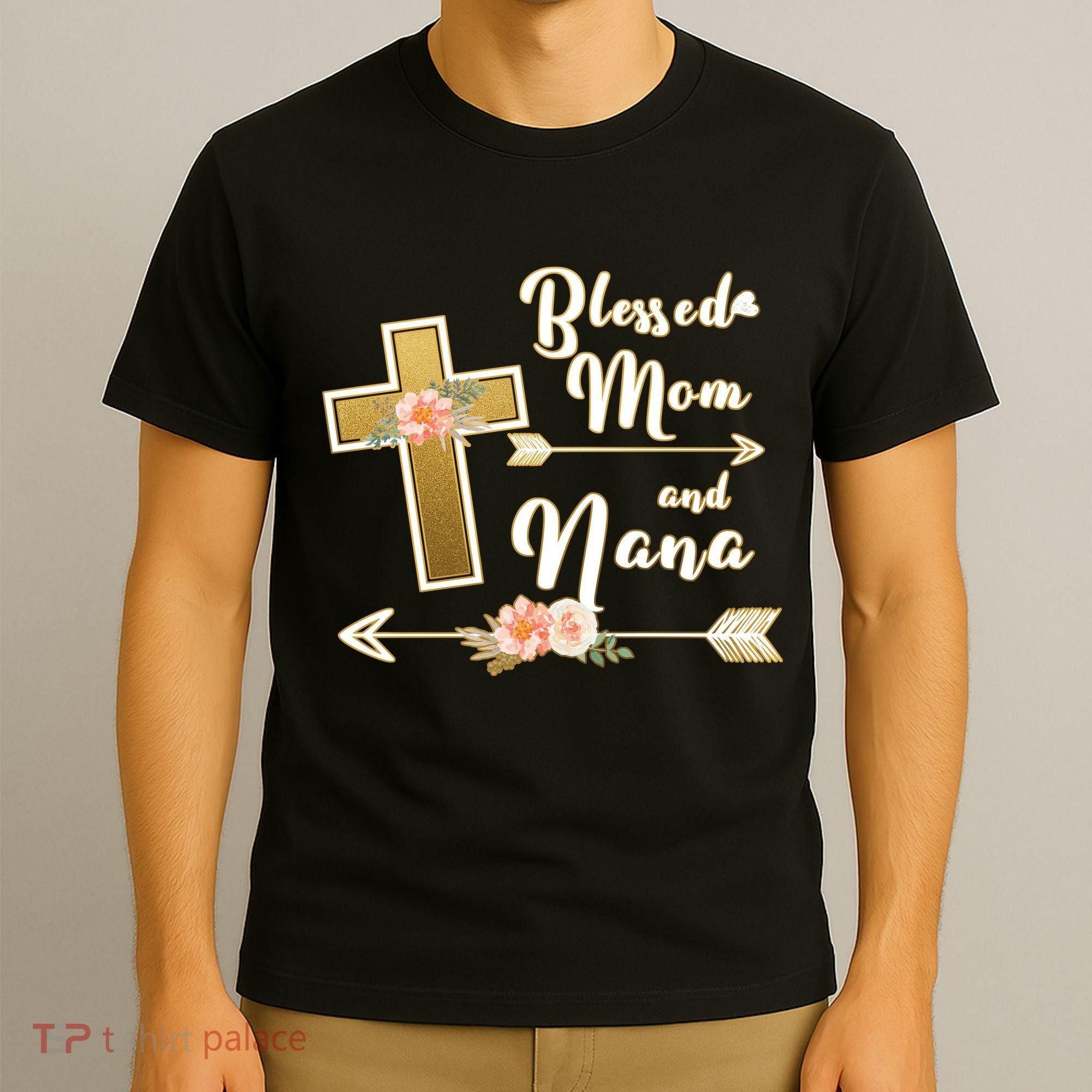 Blessed Mom And Nana Cross Floral  T-Shirt