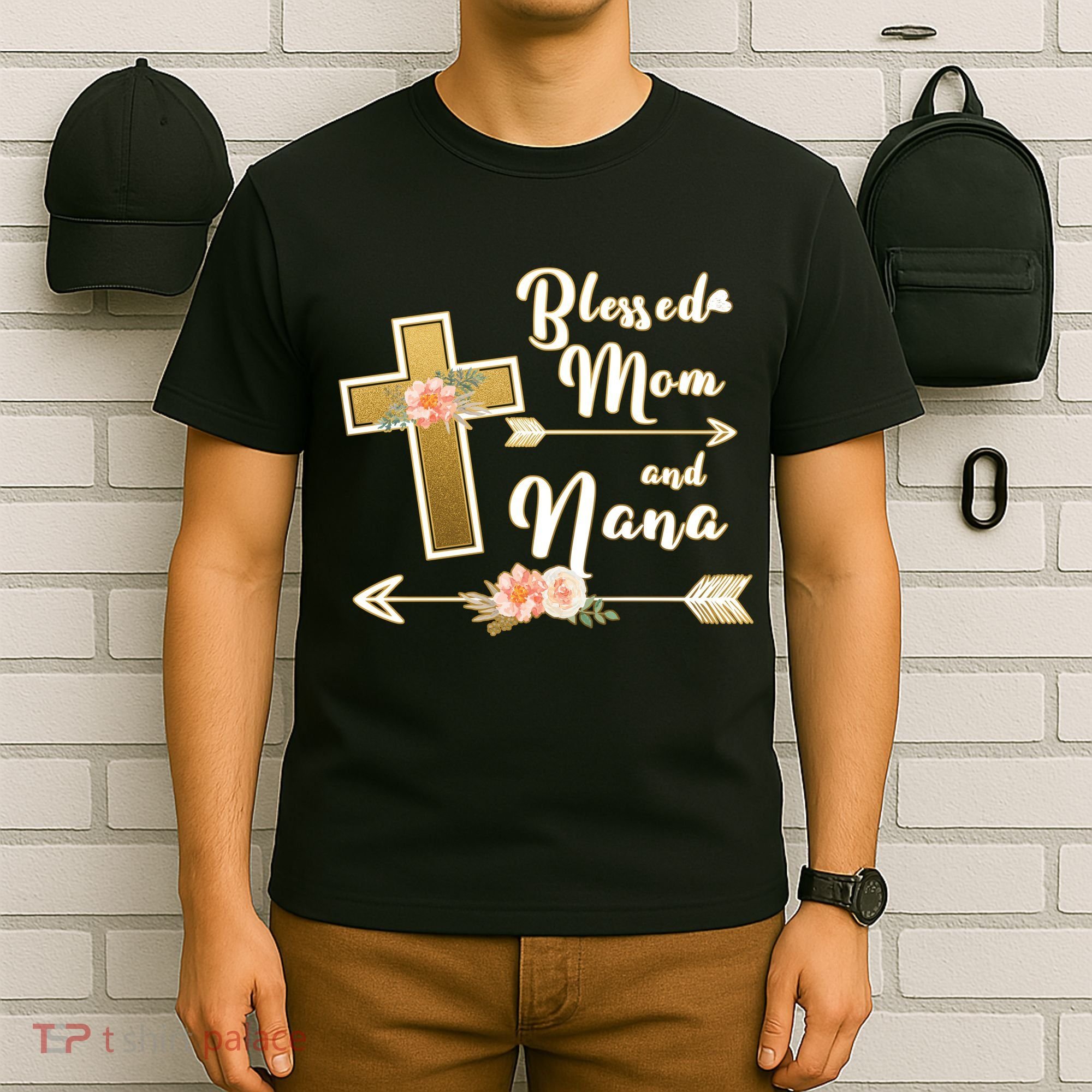 Blessed Mom And Nana Cross Floral  T-Shirt