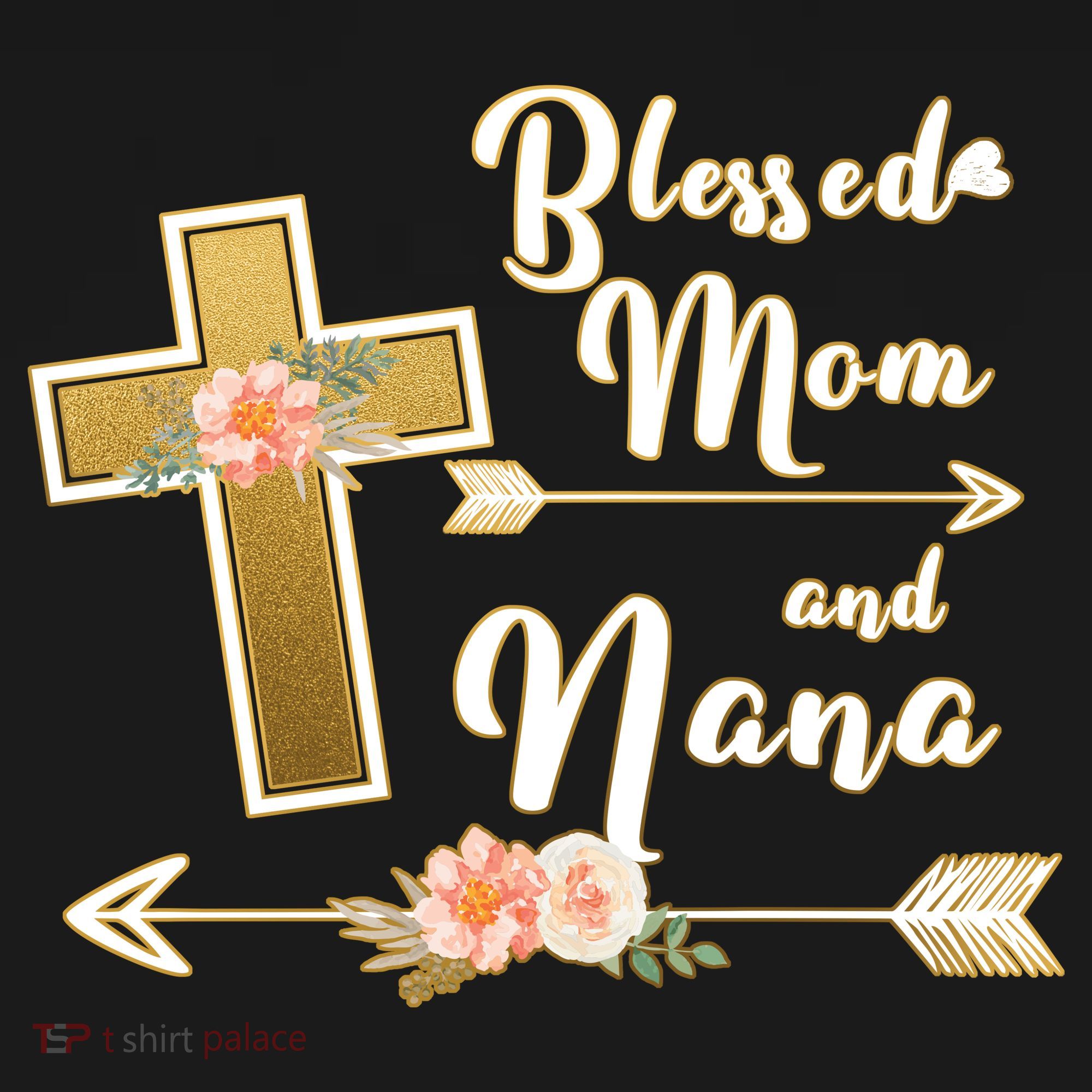 Blessed Mom And Nana Cross Floral  Button