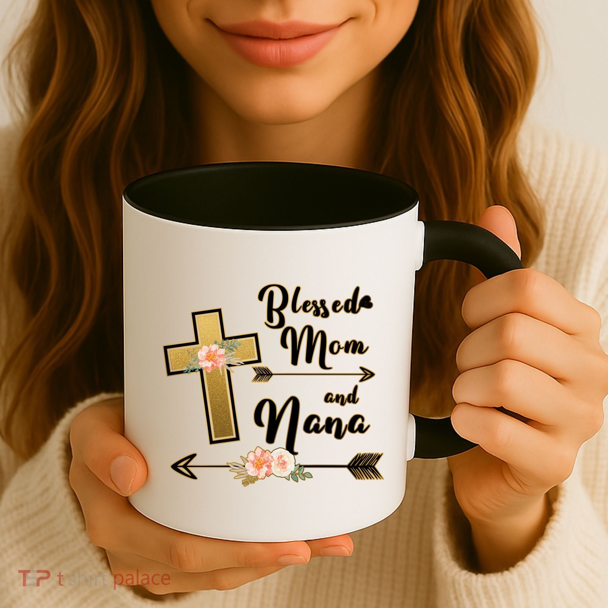 Blessed Mom And Nana Cross Floral  Coffee Mug