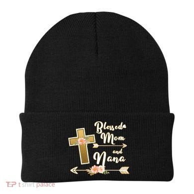 Blessed Mom And Nana Cross Floral  Beanie