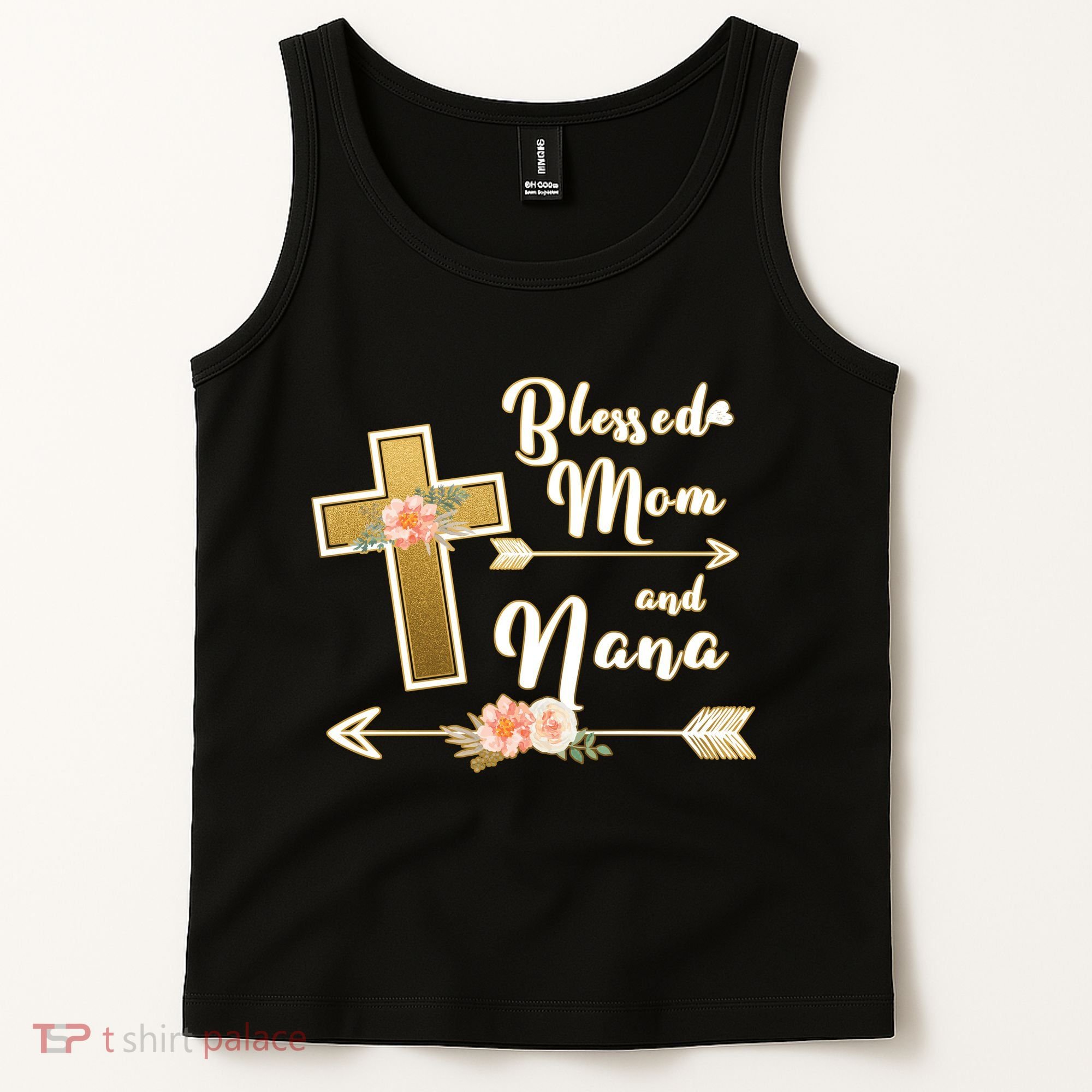 Blessed Mom And Nana Cross Floral  Tank Top