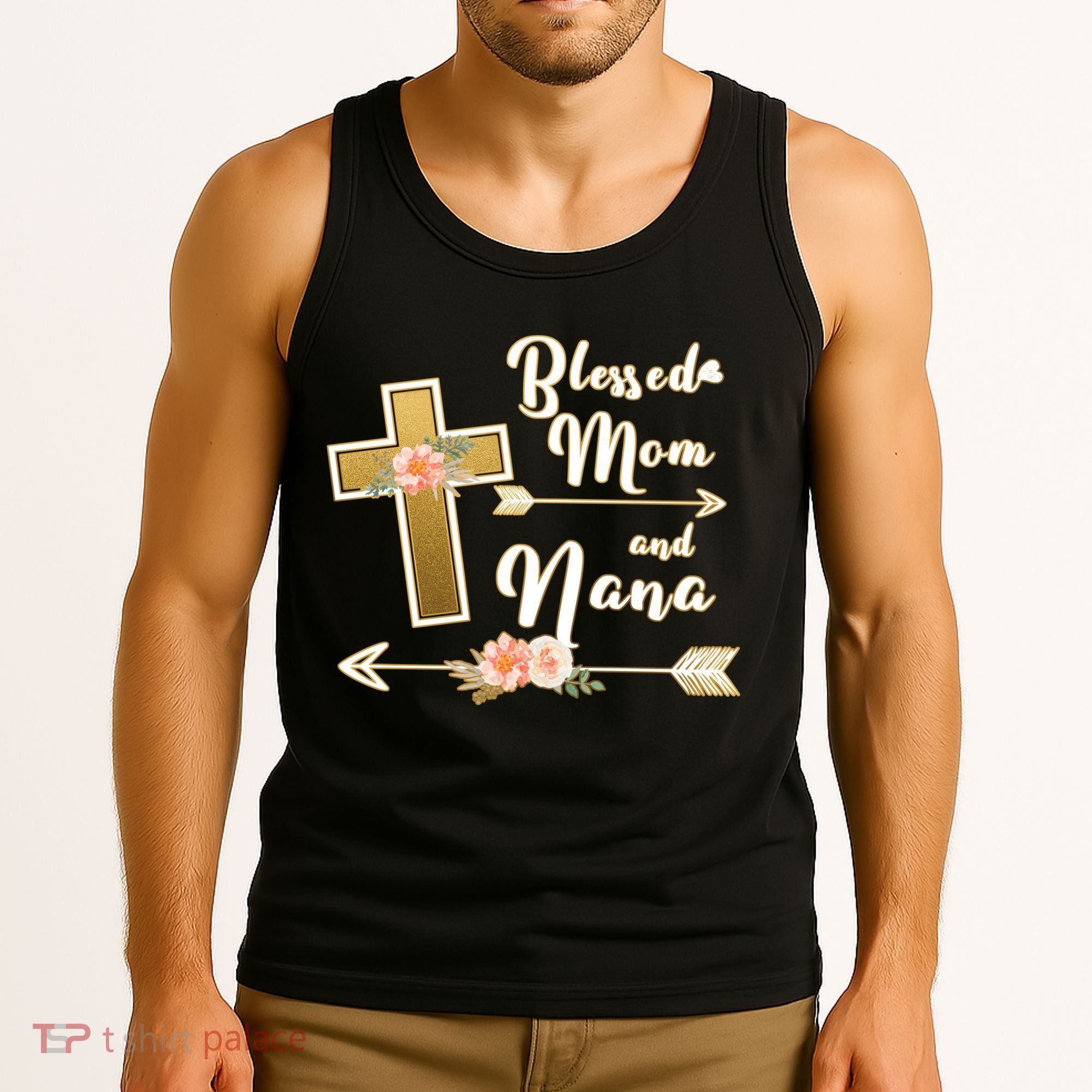Blessed Mom And Nana Cross Floral  Tank Top