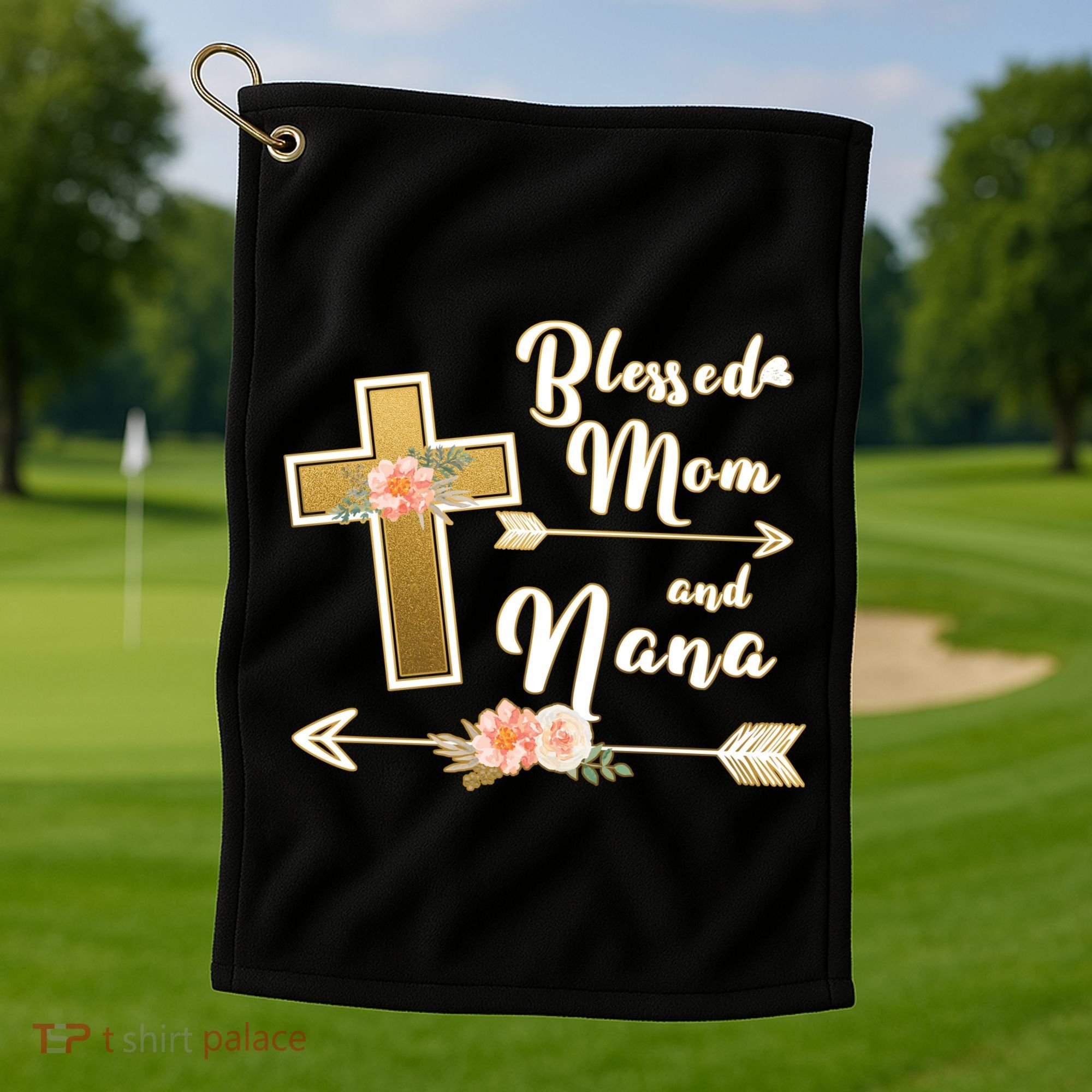 Blessed Mom And Nana Cross Floral  Golf Towel