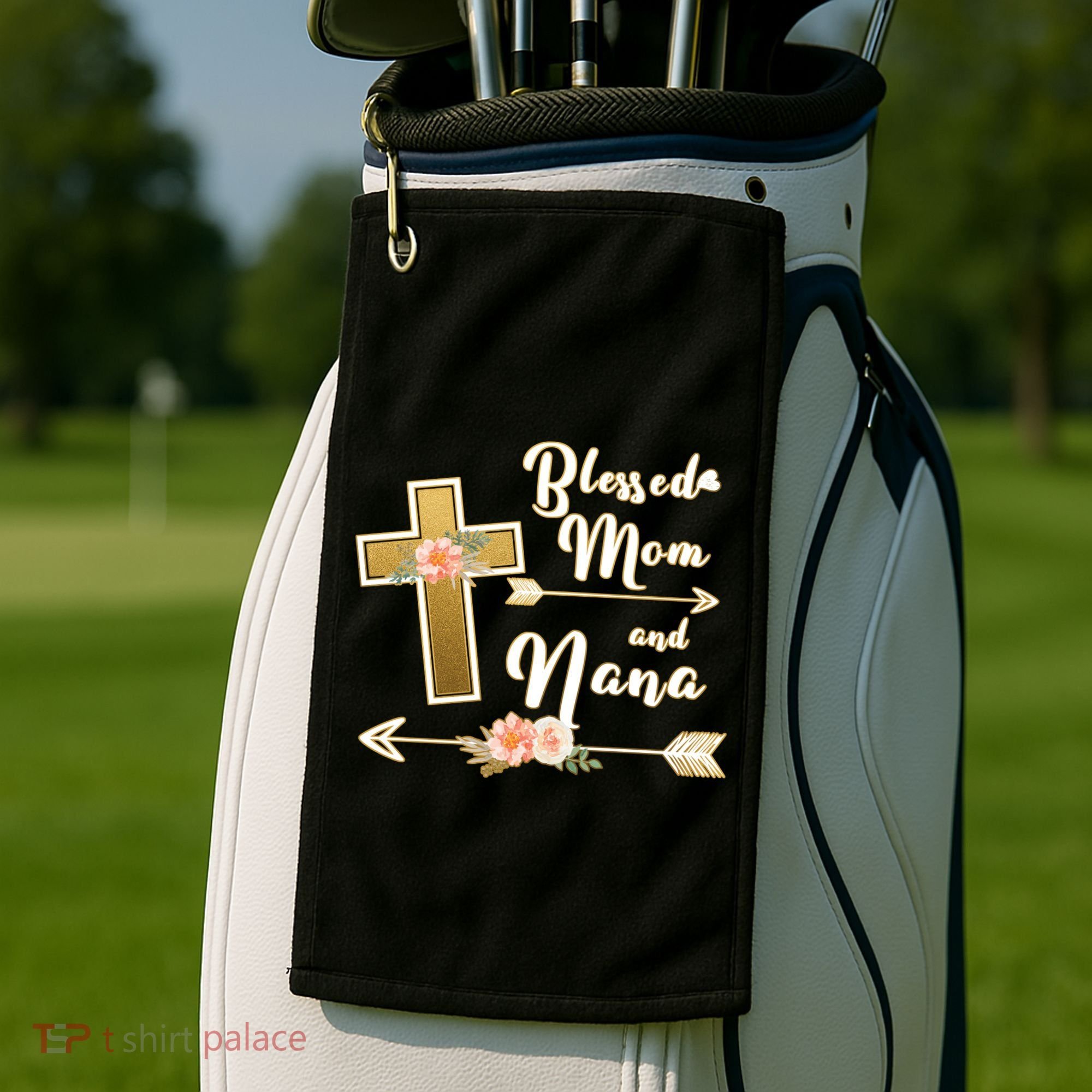 Blessed Mom And Nana Cross Floral  Golf Towel
