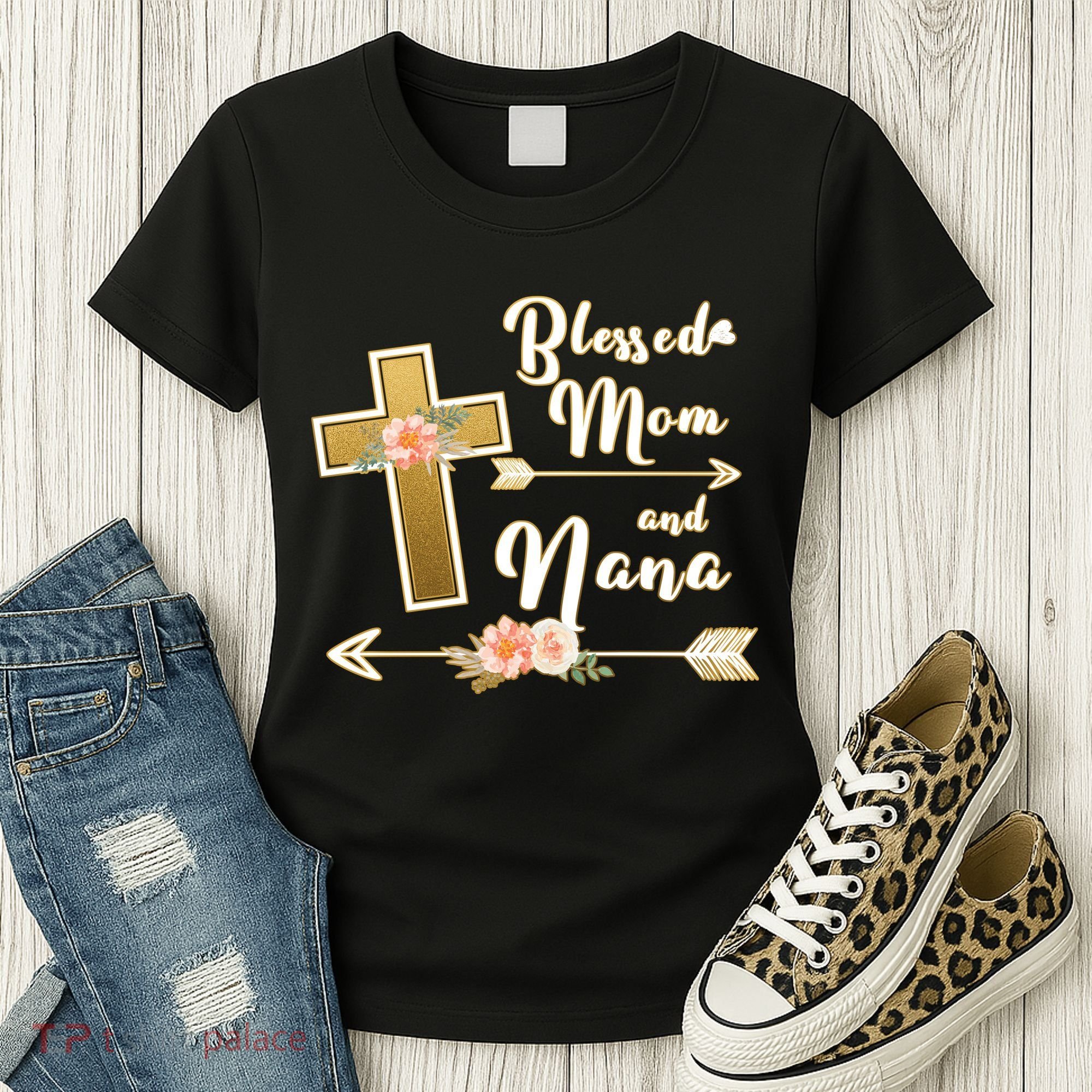Blessed Mom And Nana Cross Floral  Women's T-Shirt